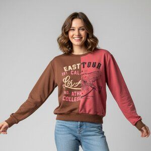 NWT ROMWE L Split Graphic Sweatshirt Pink/Brown Collegiate Eagle Tour Comfy